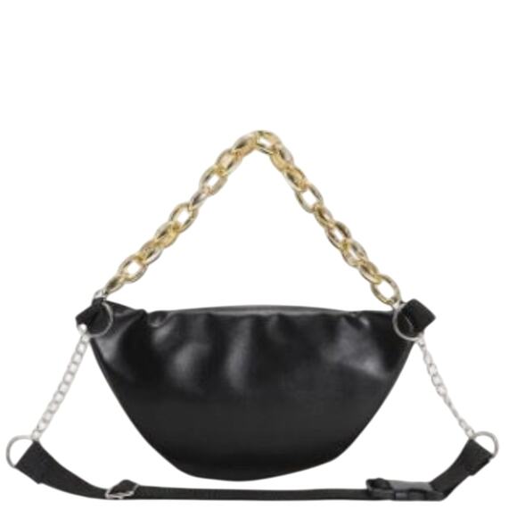 Glamor Fanny Pack Luxe SAFETY Bum Bag Gold CHAIN Preppy FANCY Sleek Chic BLACK - Picture 5 of 6